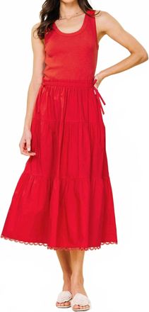 Skies Are Blue Clothing Sleeveless Knit Tank Poplin Skirt Dress In Red
