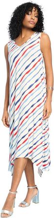 Roaman's Plus Size Stretch Knit Mid Length Sleeveless Swing Dress in Americana Stripe at Nordstrom, Size 24