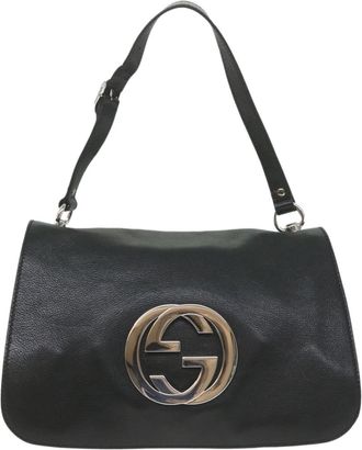 Gucci Blondie Flap Leather Black Leather Handbag (Pre-Owned)