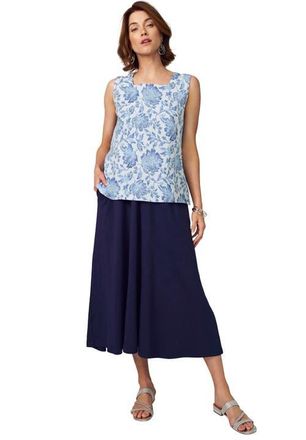 Jessica London Stretch Cotton Square Neck Tank in Azure Floral Tapestry at Nordstrom, Size Medium