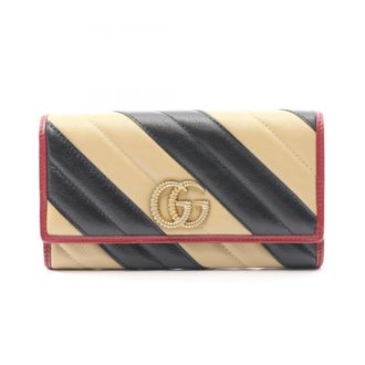 Gucci Beige Black Red Color Leather Long Wallet (Bi-Fold) (Pre-Owned)