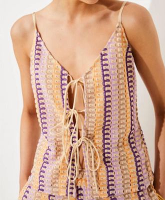 Suncoo Leyla Tie Front Top In Beige Multi