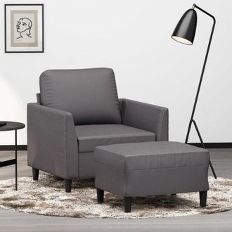 vidaXL Sill&oacute;n Con Taburete Cuero Sint&eacute;tico Gris 60 Cm Vidaxl