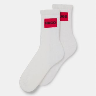 HUGO BOSS Womens 2 Pack of Red Logo Socks - White - Size: 6.5/7/7.5/8/5.5/6