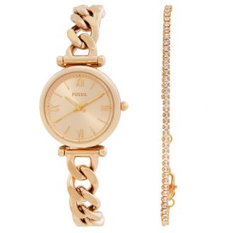 Fossil Carlie Quartz Gold Dial Ladies Watch and Bracelet Set ES5387SET