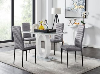 Furniturebox Giovani 4 Grey Dining Table & 4 Velvet Milan Black Leg Chairs