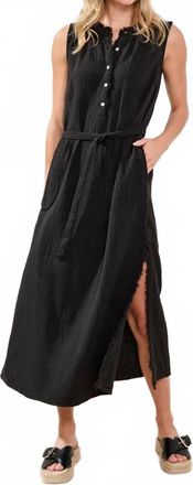 Tribal Cotton Crinkled Gauze Maxi Dress In Black