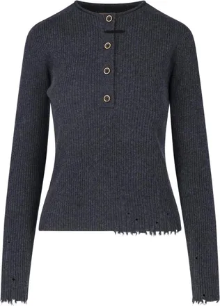Uma Wang Ribbed Cashmere Sweater With Distressed Finish