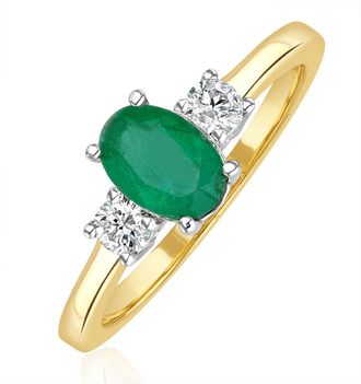 The Diamond Store Emerald 0.75ct And Diamond 18K Gold Ring