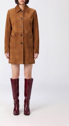 Valstar Cappotto monopetto al ginocchio in camoscio con colletto classico