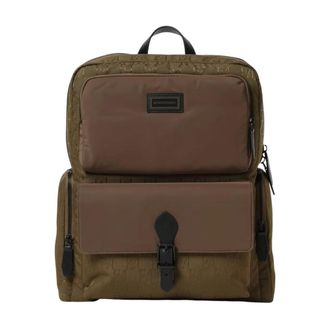 Emporio Armani Polyamide Rugzak met Reli&euml;fmotief en Voorvak - Heren - Tassen - Groen - Maat: ONE Size Polyamide