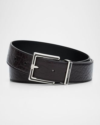 Ferragamo Mens Square-Buckle Leather Belt