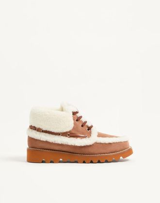 Valentino Garavani Stivaletto Palm Avenue In Crosta E Lana 25mm Donna TABACCO/NATURALE 35.5