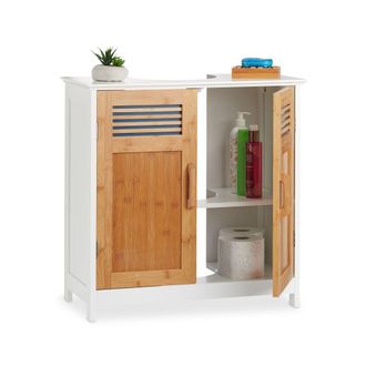 Relaxdays Relaxdays - Mueble Lavabo Con Balda Regulable, Dm-bamb&uacute;, Blanco-marr&oacute;n, 60 X 60 X 30 Cm