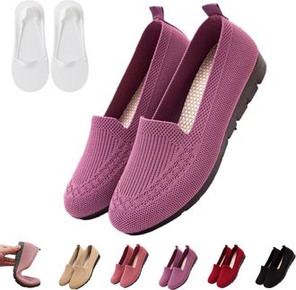 Generic Womens Orthopedic Knit Comfort Loafers - Slip-Resistant Walking Shoes, Soft Sole Mesh Support Shoes (Rose red,12.5)