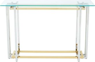 Premier Housewares Interiors by Premier Glass Top Console Table, Gold and Silver Luxury Console Table, Modern Style Console Table with Glass Top
