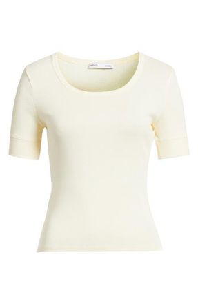 Mango Camiseta Louise Semisheer Cotton Rib T-Shirt in Off White at Nordstrom, Size X-Small