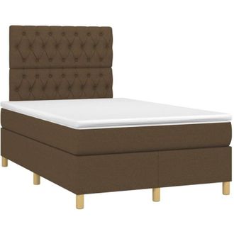 vidaXL Vidaxl - Cama Box Spring Con Colch&oacute;n Y Led Tela Marr&oacute;n Oscuro 120x190 Cm