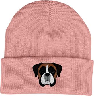 Bang Tidy Clothing Boxer Beanie Hat - Dog Lovers Gifts for Women Men - Knitted Ladies Winter Hats - Embroidered - Acrylic - Blush