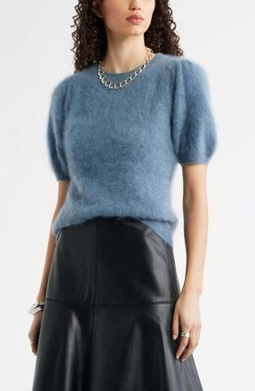 Nordstrom Femme Short Sleeve Brushed Cashmere Sweater in Blue Chip at Nordstrom, Size Xx-Large
