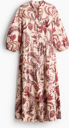 H&M Gestuftes Midikleid - Hellbeige/Gemustert