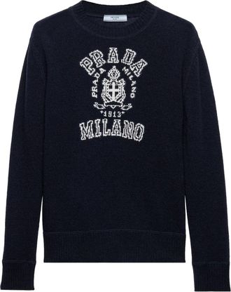 Prada Maglione con logo a intarsi - Blu