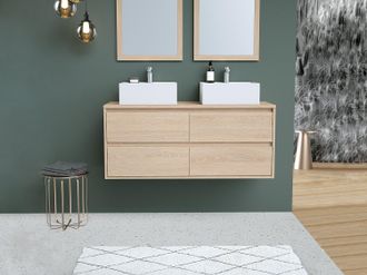 Vente-Unique Mobile da bagno sospeso con doppio lavabo da appoggio Placcatura rovere 120 cm - MILIPAM