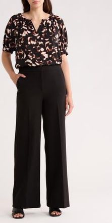Nordstrom Rack Gathered Neck Puff Sleeve Top in Black- Ivory Floral Camo at Nordstrom Rack, Size X-Large