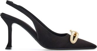 Ferragamo asymmetric-bow 85mm slingback pumps - women - Fabric/Goat Skin - 5.5C - Black