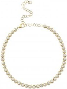 Allurez Cultured Pearl Tennis Pendant Necklace 14K Yellow Gold (5mm)