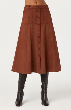 ASTR the Label Zoya Faux Suede Midi Skirt in Brown at Nordstrom, Size Large