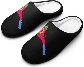 Generic Eritrea Map with Flag Inside And Ribbon Cotton Slippers for Women Memory Foam Comfy House Shoes with Anti-Skid Rubber Sole