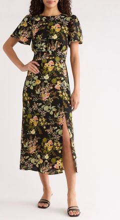 Sugarlips Dusk Bloom Floral Midi Dress in Black Multi at Nordstrom, Size X-Small