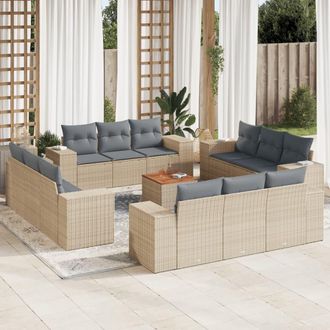 vidaXL Set Sof&aacute;s De Jard&iacute;n Con Cojines 13 Pzas Rat&aacute;n Sint&eacute;tico Beige Vidaxl