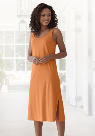 s.Oliver Nachthemd S.OLIVER, Damen, Gr. 32/34, N-Gr, orange, Single Jersey, Obermaterial: 50% Baumwolle, 50% Modal, unifarben, A-Linie wadenlang, tiefer Rundha