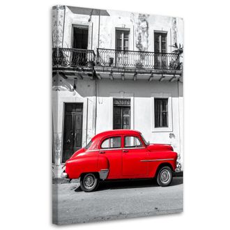 Feeby Cuadro En Lienzo, Coche Retro Rojo En Cuba, 70x100