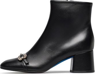 Loriblu Jeweled Buckle Enkellaarsjes - Dames - Laarzen met Hak - Zwart - 38 EU - Leer - Schoenen