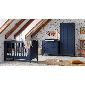 Vox Chambre Compl&egrave;te Lit B&eacute;b&eacute; &Eacute;volutif Commode &Agrave; Langer Et Armoire 1 Porte Vox Milenne Bleu