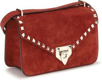Valentino Garavani Womens Rockstud Mini Suede Shoulder Bag Russet Red
