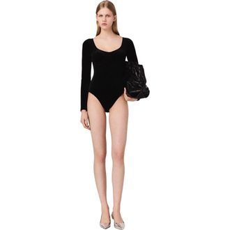 Maje Velvet and corset detail bodysuit in Black at Nordstrom, Size X-Small