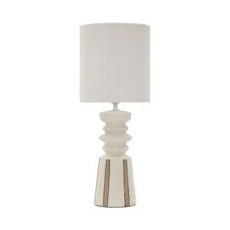 Mauro Ferretti L&aacute;mpara de mesa de cer&aacute;mica blanca con detalles verdes, &oslash; 22,5 x 57 cm