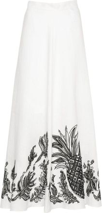 Dorothee Schumacher pineapple-embroidery A-line linen skirt - women - Linen/Flax/Cotton - 1 - White