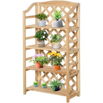 OUTSUNNY Scaffale Portapiante Pieghevole con 4 Mensole Regolabili
