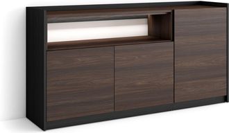 Skraut Home Skraut Home - Aparador Para Sal&oacute;n, Gran Capacidad De Almacenaje, 156x37x80cm, 3 Puertas, Led, Estilo Moderno, Roble Oscuro Y Negro