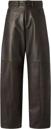 Pinko Pinko, Broeken, Dames, Bruin, M, Nylon, Gelede Pantalon met Hoge Taille