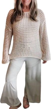Blu Pepper Seaside Crochet Crew Neck Sweater In Natural