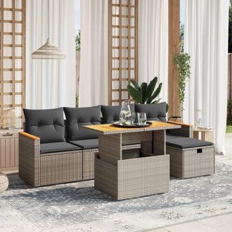 vidaXL Vidaxl - Set De Muebles De Jard&iacute;n 6 Pzas Y Cojines Rat&aacute;n Sint&eacute;tico Gris