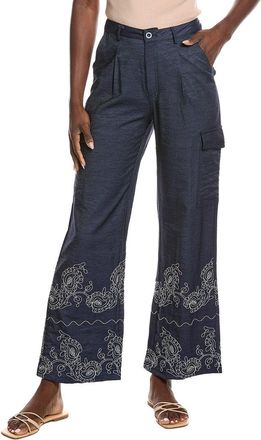 Gracia Embroidery Hem Wide Leg Cargo Pant