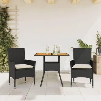 vidaXL Set De Comedor Jard&iacute;n 3 Pzas Con Cojines Rat&aacute;n Pe Acacia Negro Vidaxl