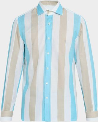 Isaia Mens Cotton Awning Stripe Sport Shirt
